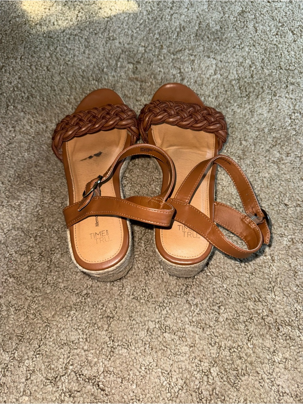 Time and Tru Tan Braided Espadrille Wedge Sandals